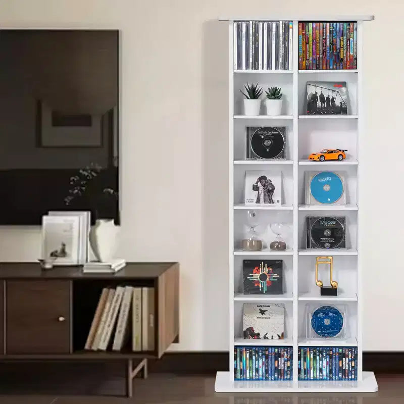 Meuble de rangement multimédia, étagère DVD 8 couches pouvant contenir jusqu'à 464 CD, étagères CD réglables 16 compartiments, protège et organise la musique, les films
