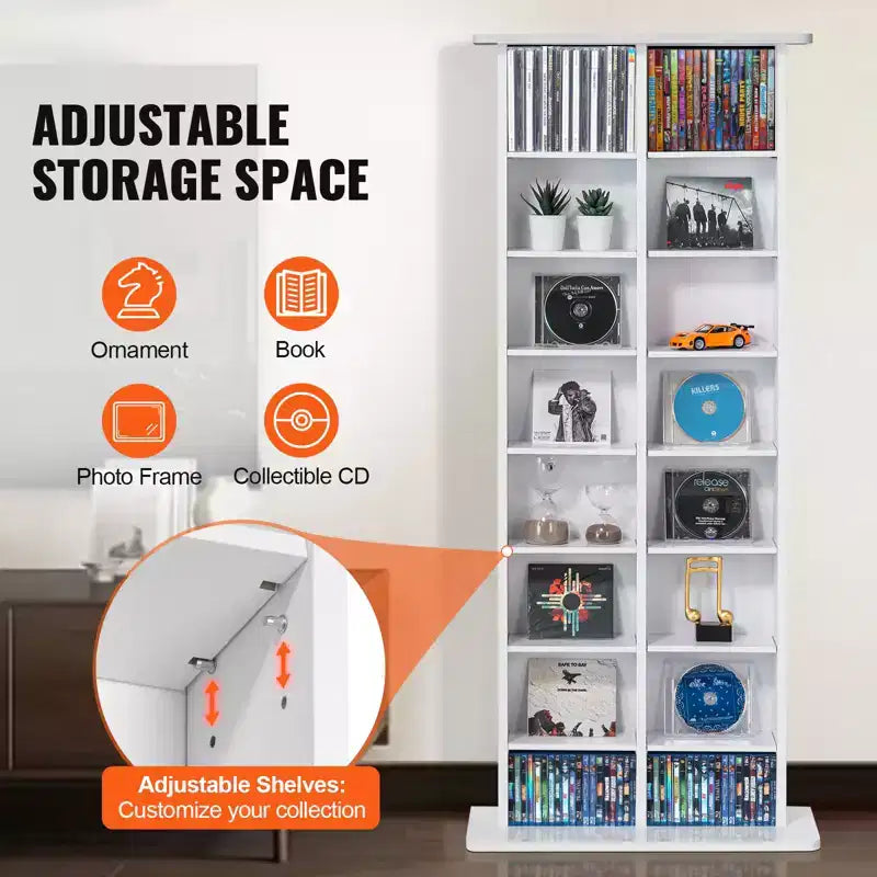 Meuble de rangement multimédia, étagère DVD 8 couches pouvant contenir jusqu'à 464 CD, étagères CD réglables 16 compartiments, protège et organise la musique, les films