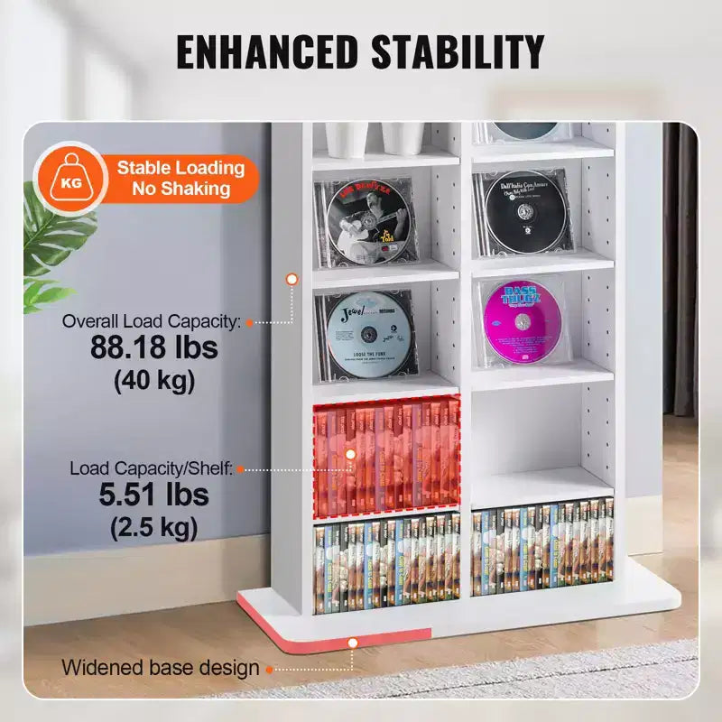Meuble de rangement multimédia, étagère DVD 8 couches pouvant contenir jusqu'à 464 CD, étagères CD réglables 16 compartiments, protège et organise la musique, les films