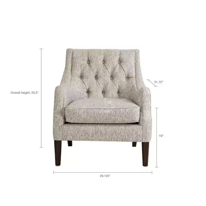 Fauteuil de salon capitonné contemporain avec coussin rembourré, fauteuil confortable avec pieds en bois pour chambre à coucher ou salle de lecture.
