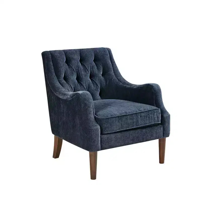 Fauteuil de salon capitonné contemporain avec coussin rembourré, fauteuil confortable avec pieds en bois pour chambre à coucher ou salle de lecture.