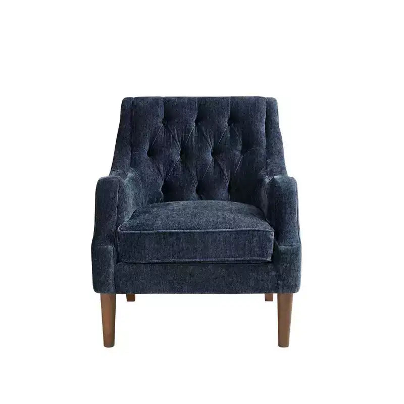 Fauteuil de salon capitonné contemporain avec coussin rembourré, fauteuil confortable avec pieds en bois pour chambre à coucher ou salle de lecture.