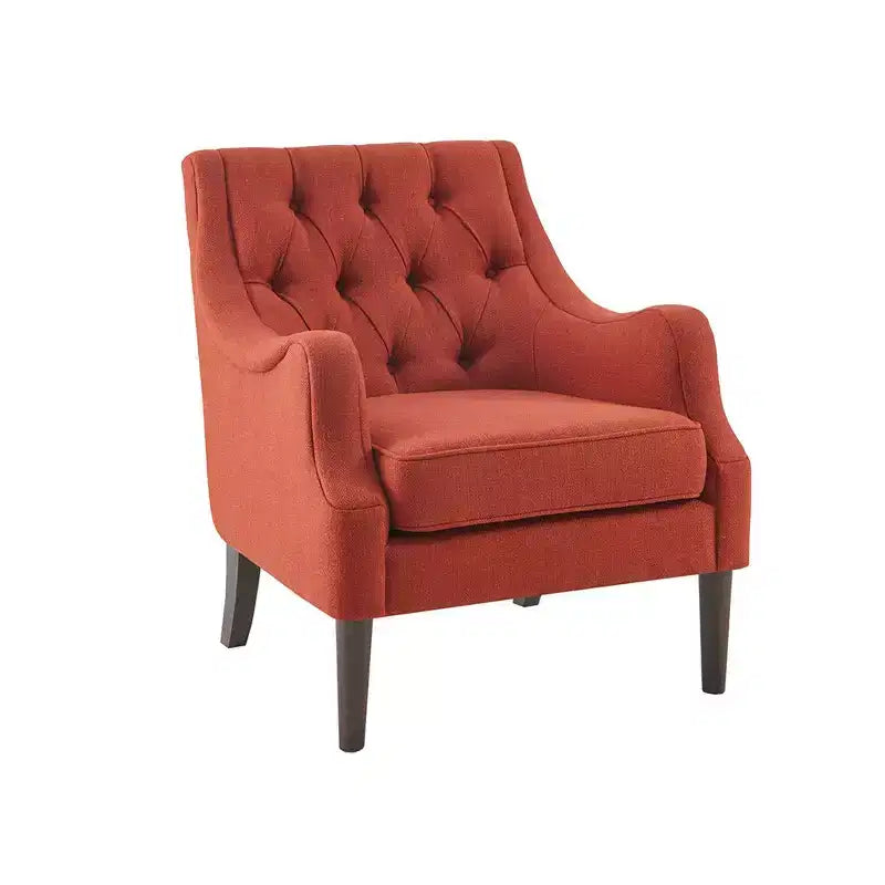 Fauteuil de salon capitonné contemporain avec coussin rembourré, fauteuil confortable avec pieds en bois pour chambre à coucher ou salle de lecture.