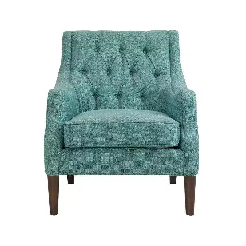 Fauteuil de salon capitonné contemporain avec coussin rembourré, fauteuil confortable avec pieds en bois pour chambre à coucher ou salle de lecture.