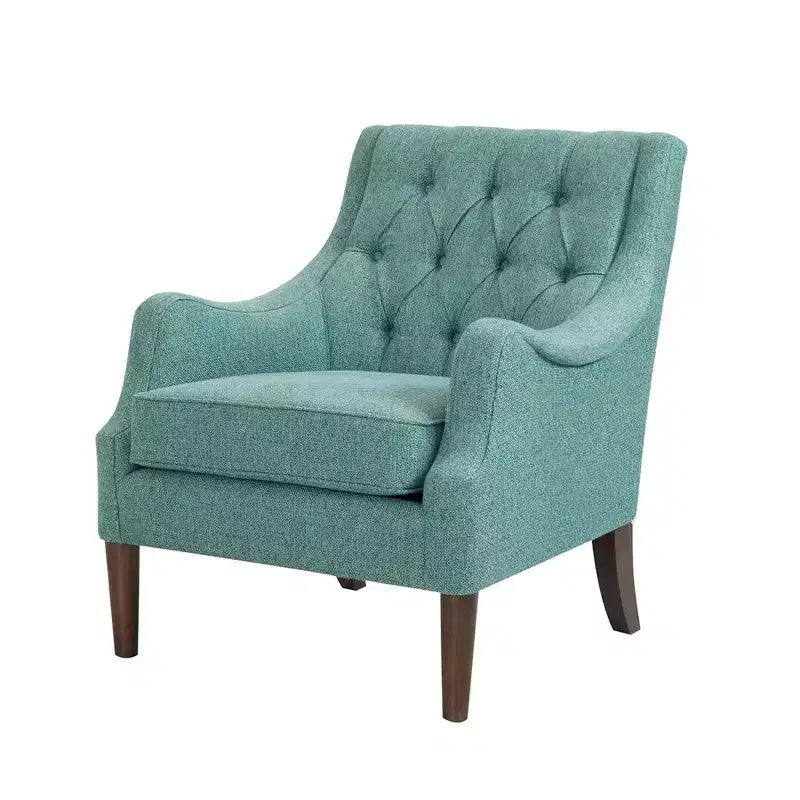 Fauteuil de salon capitonné contemporain avec coussin rembourré, fauteuil confortable avec pieds en bois pour chambre à coucher ou salle de lecture.