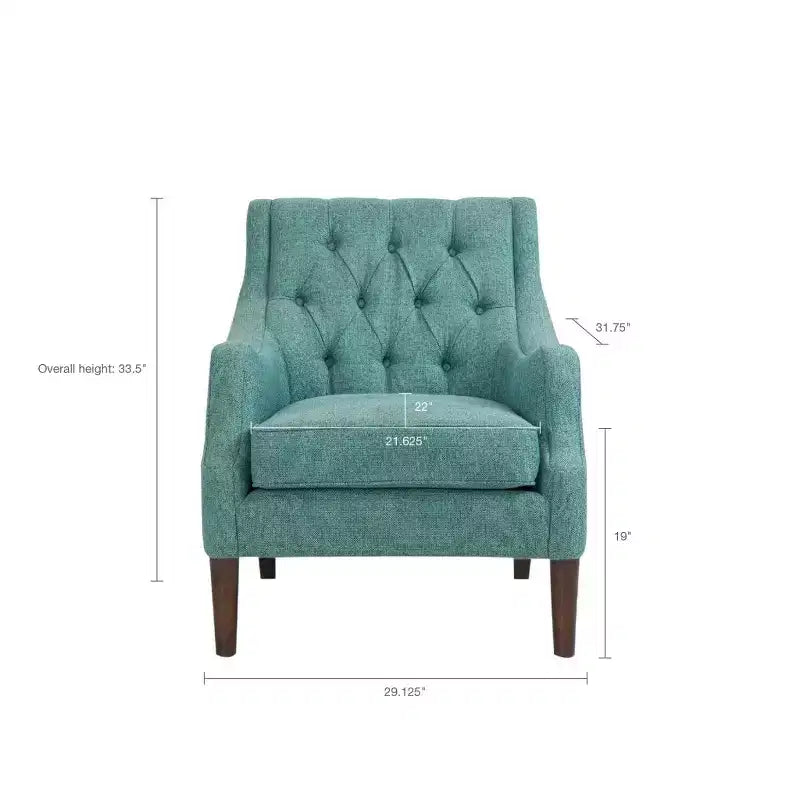 Fauteuil de salon capitonné contemporain avec coussin rembourré, fauteuil confortable avec pieds en bois pour chambre à coucher ou salle de lecture.