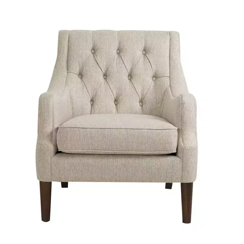 Fauteuil de salon capitonné contemporain avec coussin rembourré, fauteuil confortable avec pieds en bois pour chambre à coucher ou salle de lecture.