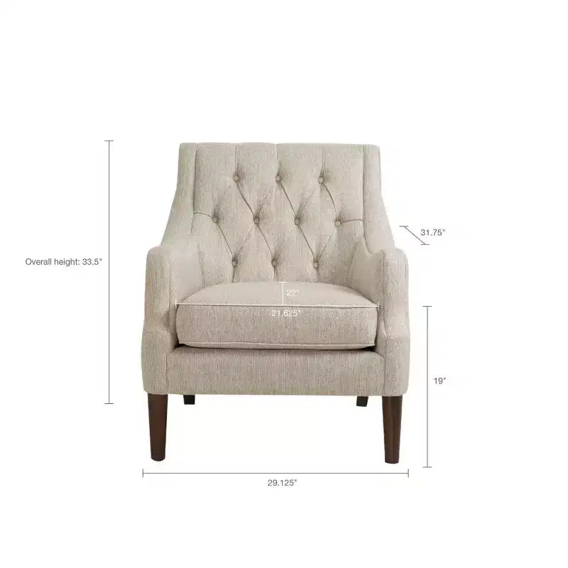Fauteuil de salon capitonné contemporain avec coussin rembourré, fauteuil confortable avec pieds en bois pour chambre à coucher ou salle de lecture.