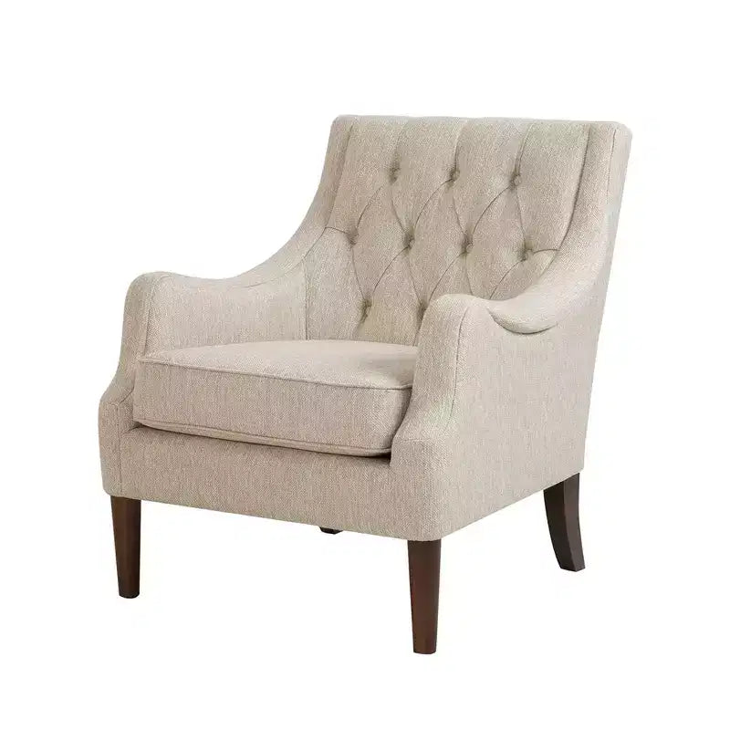 Fauteuil de salon capitonné contemporain avec coussin rembourré, fauteuil confortable avec pieds en bois pour chambre à coucher ou salle de lecture.