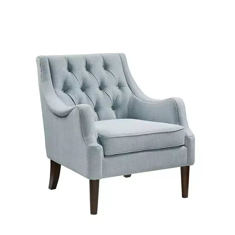 Fauteuil de salon capitonné contemporain avec coussin rembourré, fauteuil confortable avec pieds en bois pour chambre à coucher ou salle de lecture.