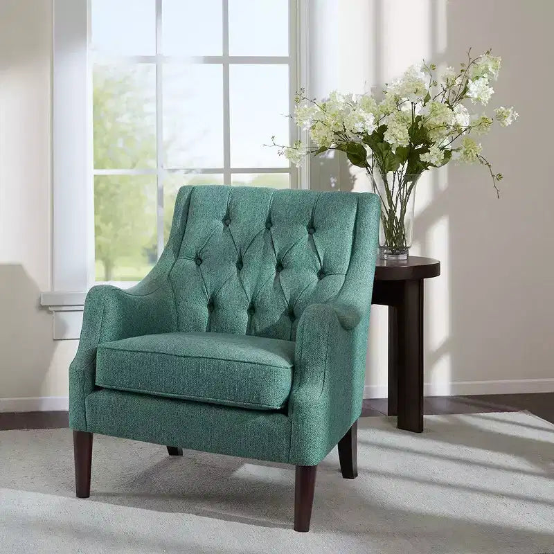 Okak Accent Chair Contemporary Button-Tufted Living Room Chair with Upholstered Cushion Comfy Armchair with Wood Legs for Reading Room Bedroom