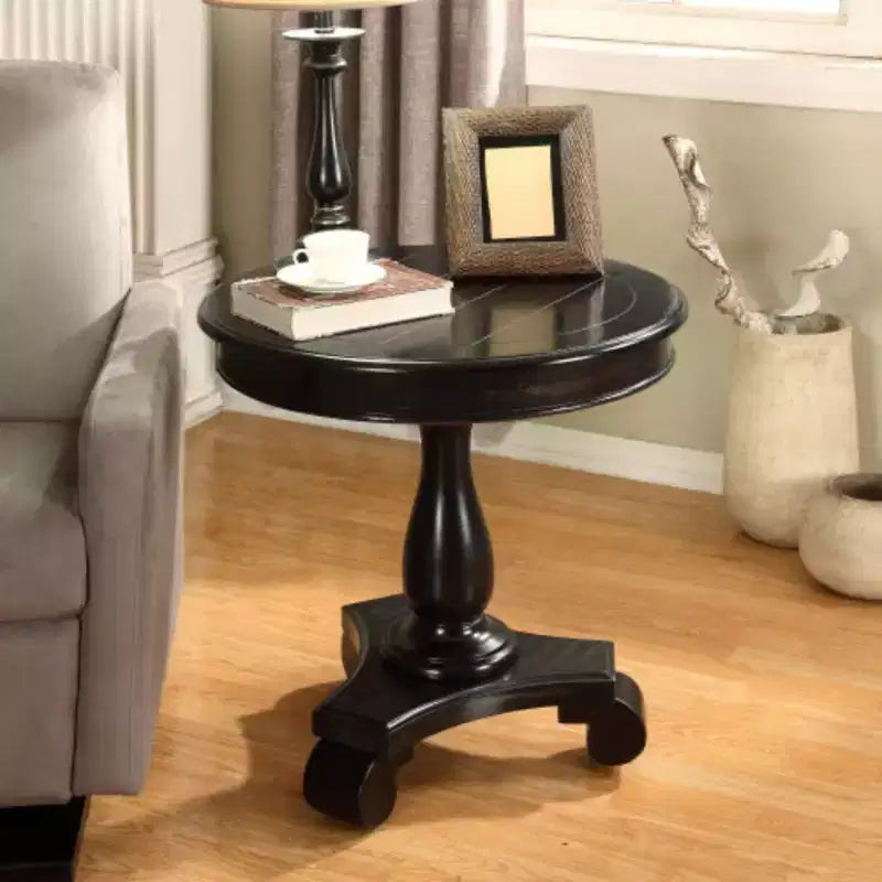 Round Side Table by Rene, featuring a Wooden Pedestal Base, Classic and Sturdy Design