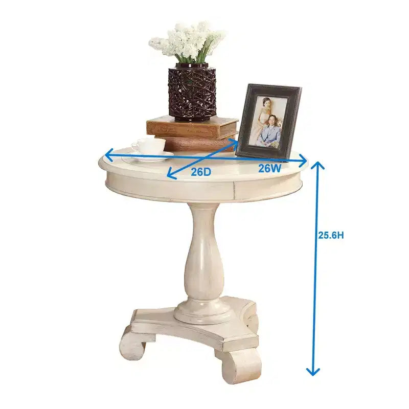 Table d'appoint avec piètement colonne en bois, design classique et robuste
