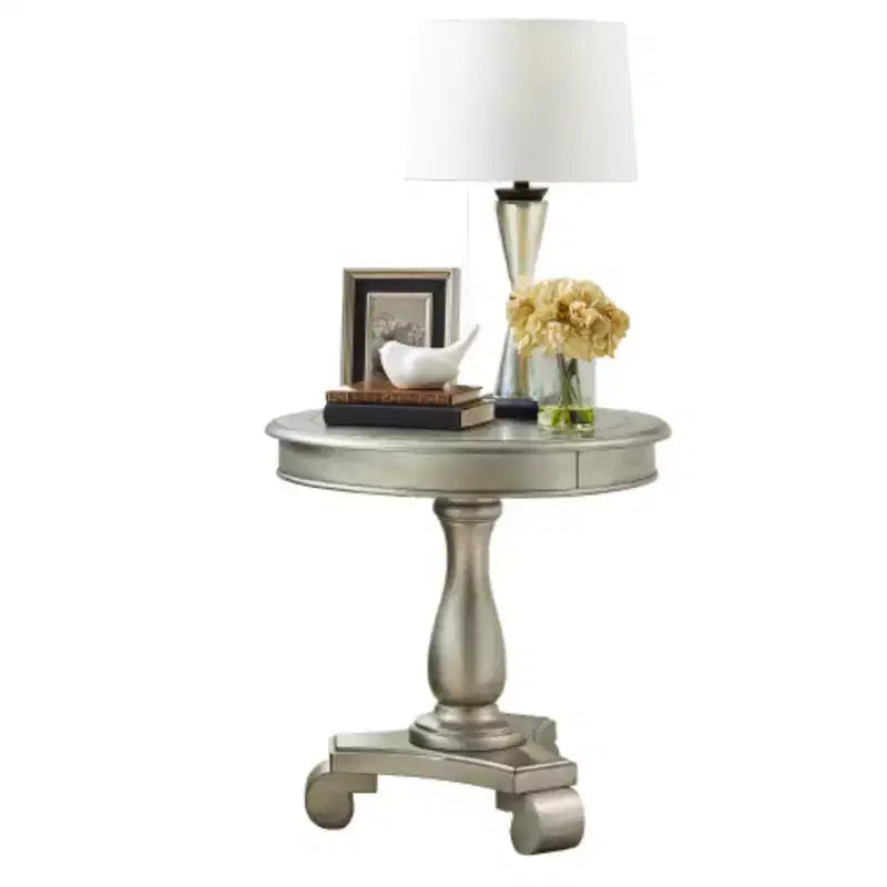 Table d'appoint avec piètement colonne en bois, design classique et robuste