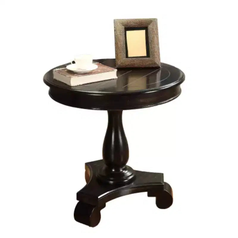 Table d'appoint avec piètement colonne en bois, design classique et robuste
