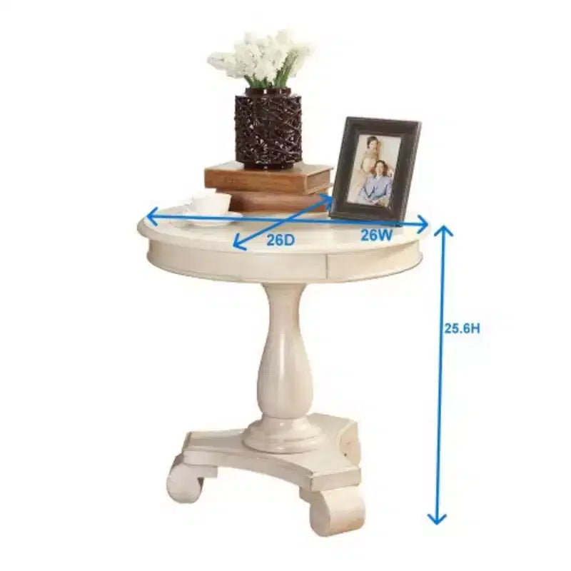 Table d'appoint avec piètement colonne en bois, design classique et robuste