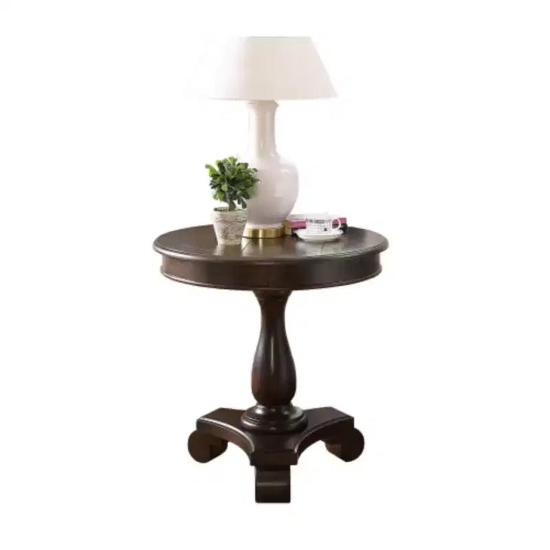 Table d'appoint avec piètement colonne en bois, design classique et robuste