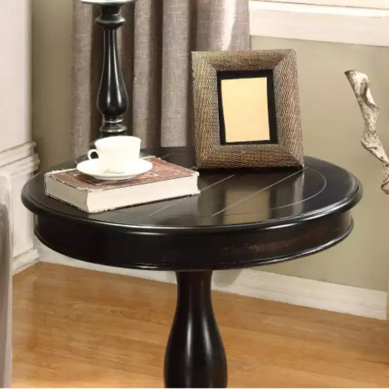 Table d'appoint avec piètement colonne en bois, design classique et robuste