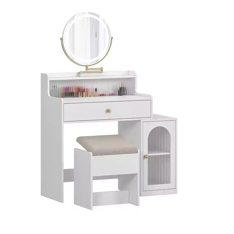 Coiffeuse de 119 cm avec grand miroir, table de maquillage avec station de charge, coiffeuse avec 5 tiroirs et armoire pour chambre à coucher