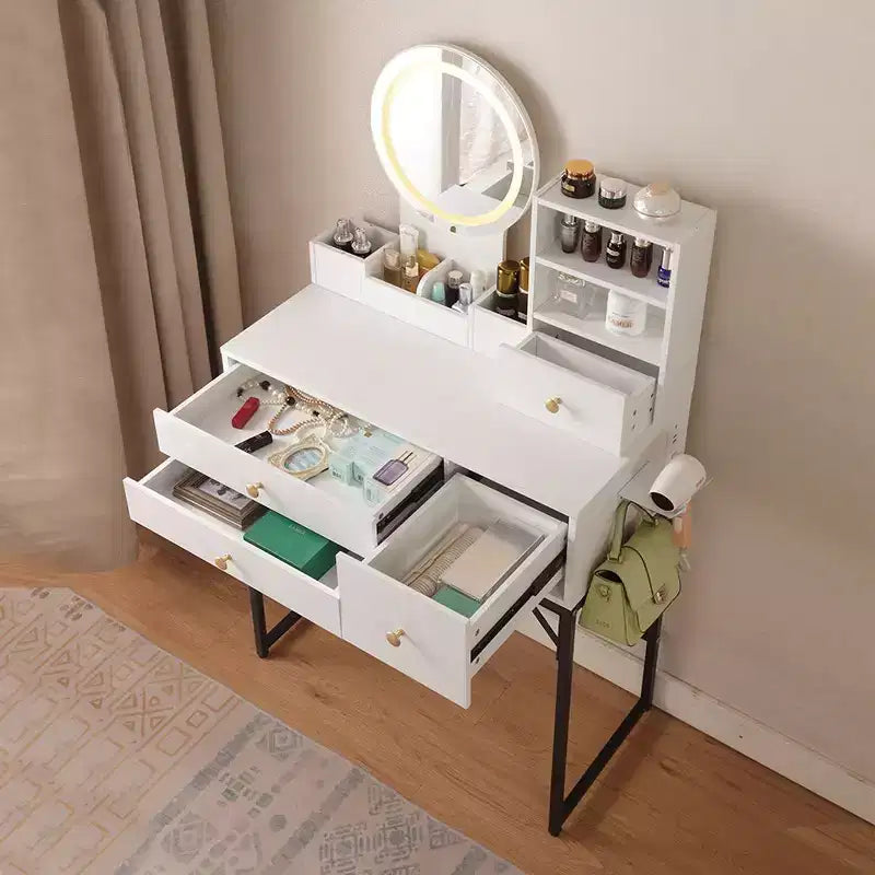 Coiffeuse de 119 cm avec grand miroir, table de maquillage avec station de charge, coiffeuse avec 5 tiroirs et armoire pour chambre à coucher