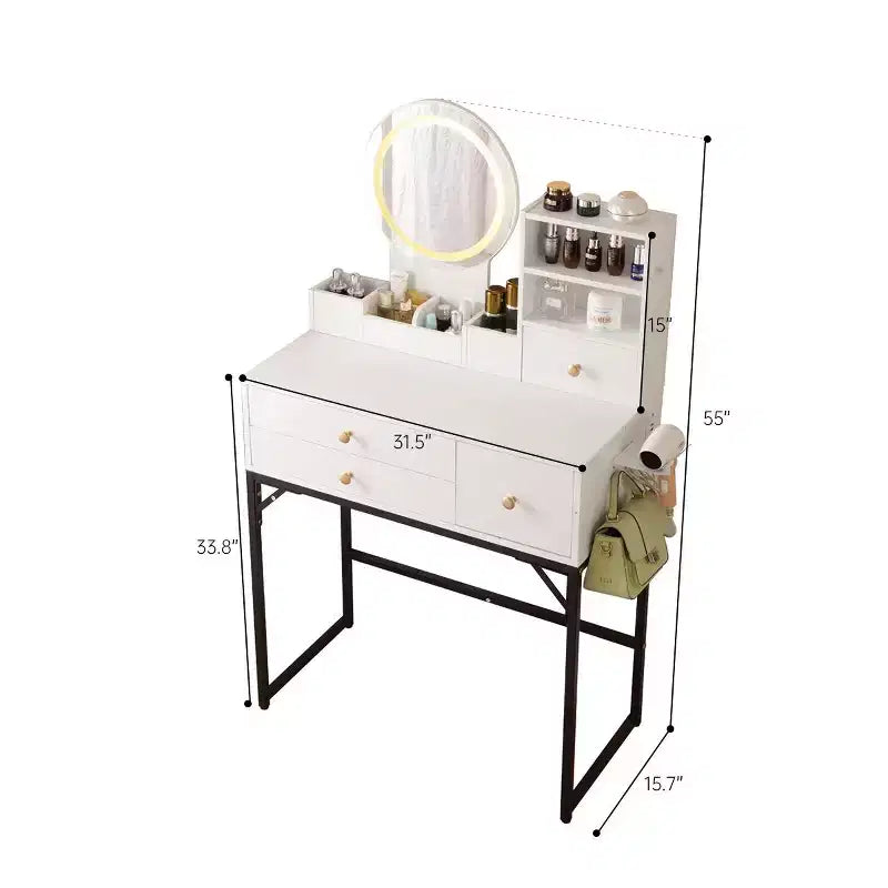 Coiffeuse de 119 cm avec grand miroir, table de maquillage avec station de charge, coiffeuse avec 5 tiroirs et armoire pour chambre à coucher