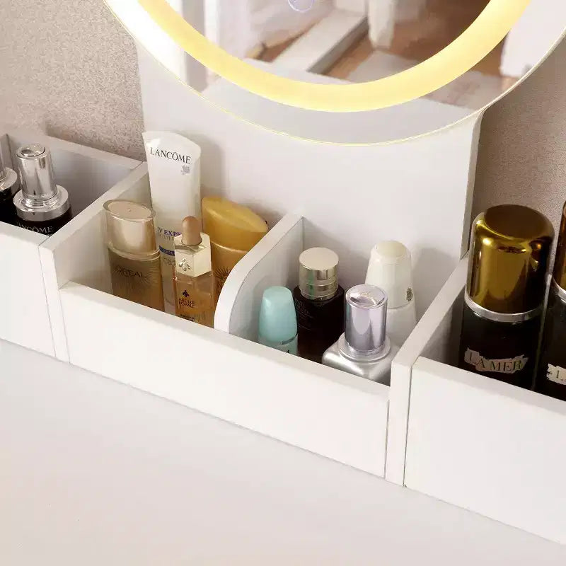 Coiffeuse de 119 cm avec grand miroir, table de maquillage avec station de charge, coiffeuse avec 5 tiroirs et armoire pour chambre à coucher