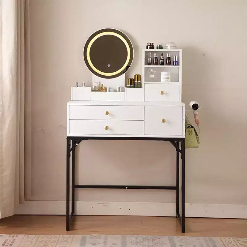 Coiffeuse de 119 cm avec grand miroir, table de maquillage avec station de charge, coiffeuse avec 5 tiroirs et armoire pour chambre à coucher