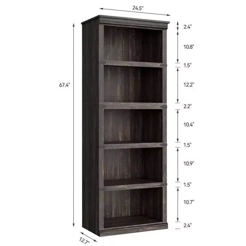 Étagère à 5 niveaux, Bibliothèque de style ferme pour bureau à domicile, salon, chambre à coucher