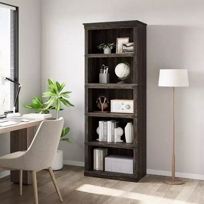 Étagère à 5 niveaux, Bibliothèque de style ferme pour bureau à domicile, salon, chambre à coucher