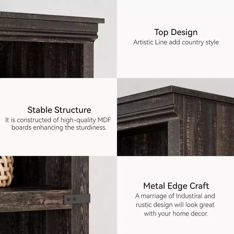 Étagère à 5 niveaux, Bibliothèque de style ferme pour bureau à domicile, salon, chambre à coucher