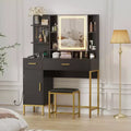 Makeup Vanity Desk with Mirror and Lights, Makeup Vanity Table with Drawers, Open Shelves, Cabinets, Dressing Table with Cushioned Stool for Bedroom