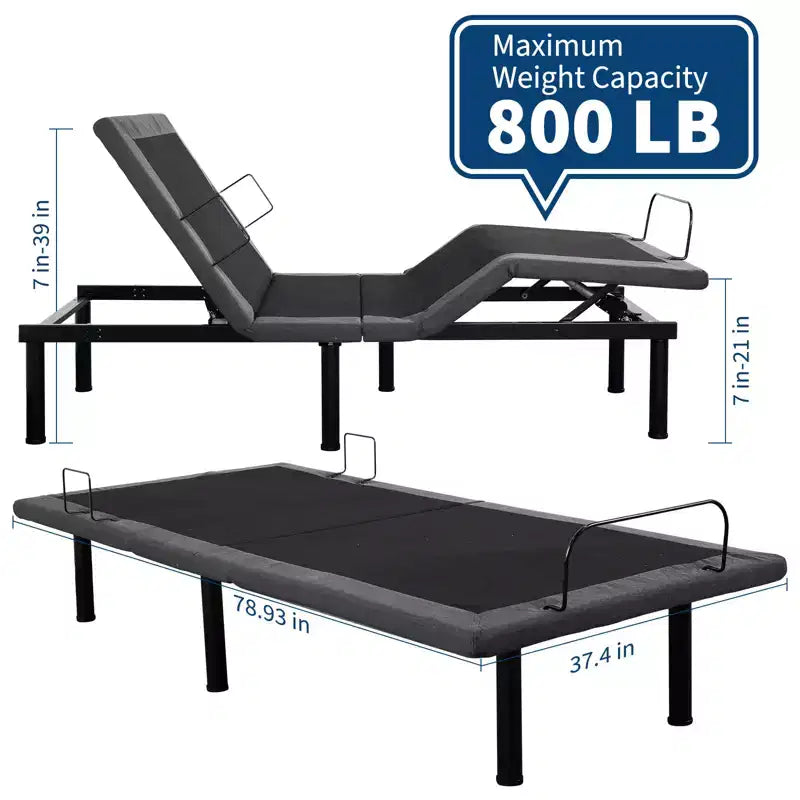 Cadre de lit ajustable, Sommier électrique avec massage, Inclinaison tête et pieds, Télécommande sans fil, 2 ports USB intégrés, Veilleuse LED