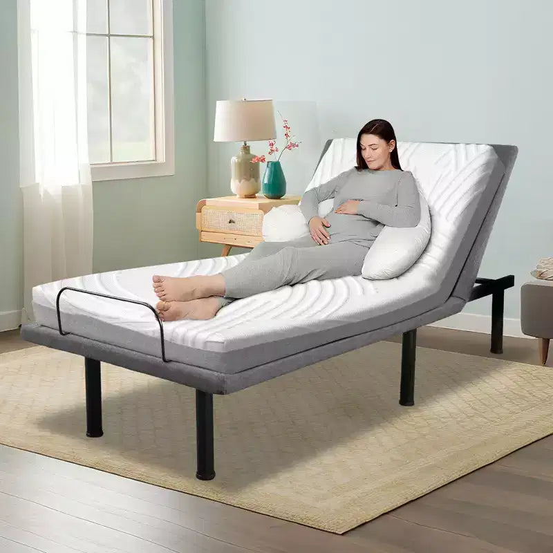 Cadre de lit ajustable, Sommier électrique avec massage, Inclinaison tête et pieds, Télécommande sans fil, 2 ports USB intégrés, Veilleuse LED