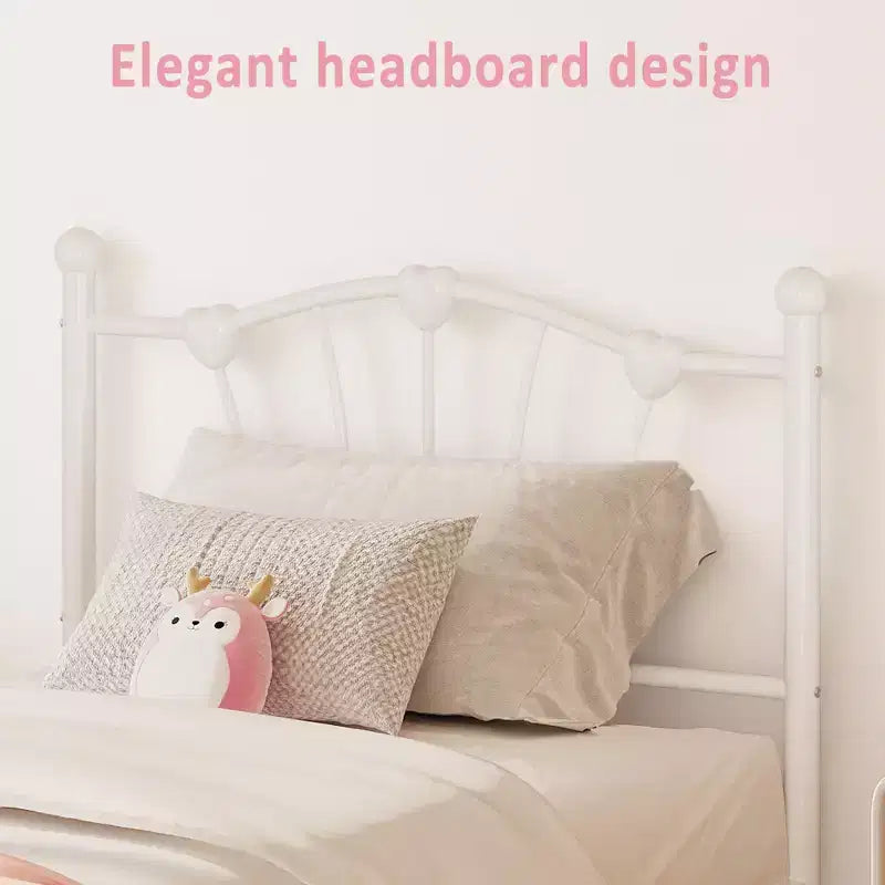 Cadre de lit doubleCadre de lit en métal en forme de cœur avec tête et pied de lit et rangement sous le litPas besoin de sommier tapissier