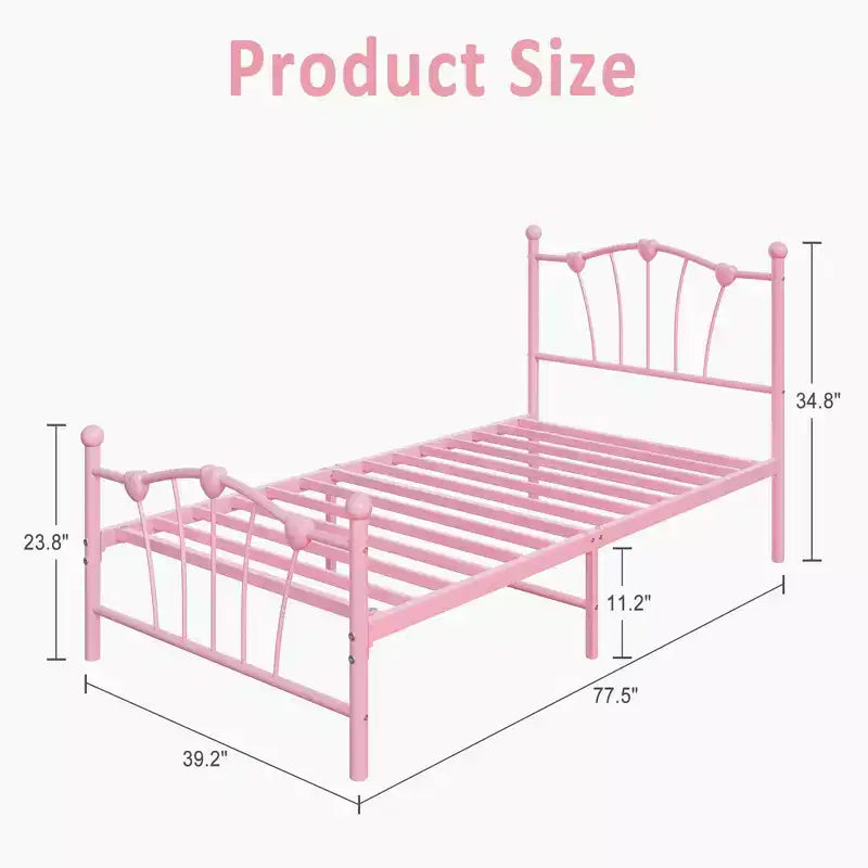 Cadre de lit doubleCadre de lit en métal en forme de cœur avec tête et pied de lit et rangement sous le litPas besoin de sommier tapissier