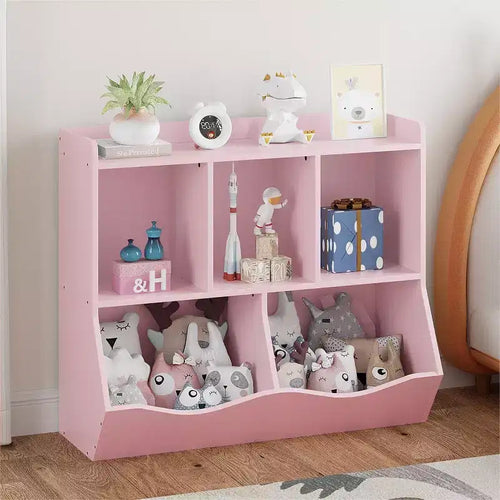 2-Tier Kids Bookshelf & Toy Organizer - Wooden Storage Cabinet for Playroom, Nursery, Bedroom (Toddler Book & Toy Shelf)
