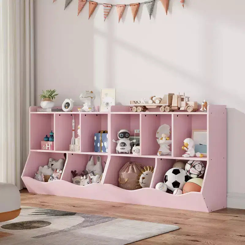 Étagère à Livres et Organisateur de Jouets pour Enfants à 2 Niveaux - Meuble de Rangement en Bois pour Salle de Jeux, Chambre d'Enfant, Chambre à Coucher (Étagère à Livres et Jouets pour Tout-Petits)