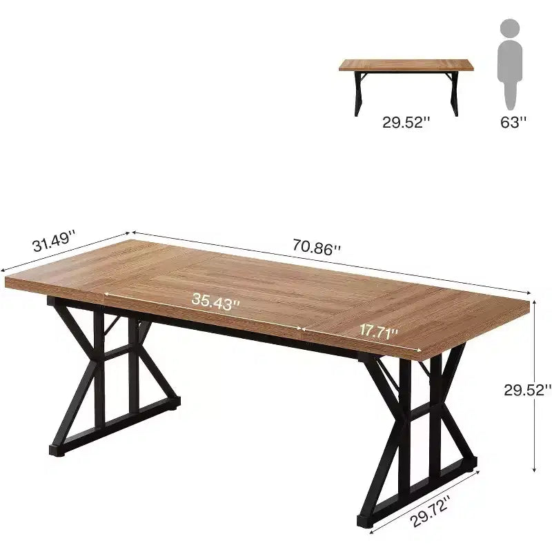 Grand bureau de direction de 70,86 pouces, table d'étude et d'écriture industrielle pour bureau à domicile, marron clair/noir