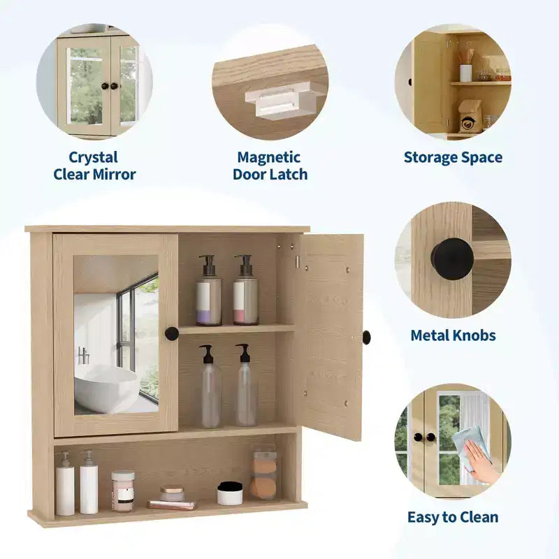 Armoire à pharmacie miroir de 22,2 pouces pour salle de bain, armoire de rangement murale au-dessus des toilettes avec étagère réglable, armoire en MDF étanche pour salle de bain