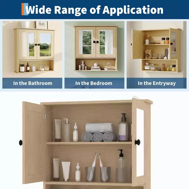 Armoire à pharmacie miroir de 22,2 pouces pour salle de bain, armoire de rangement murale au-dessus des toilettes avec étagère réglable, armoire en MDF étanche pour salle de bain