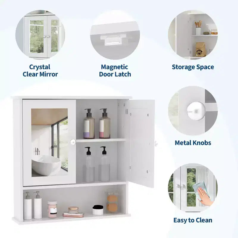 Armoire à pharmacie miroir de 22,2 pouces pour salle de bain, armoire de rangement murale au-dessus des toilettes avec étagère réglable, armoire en MDF étanche pour salle de bain