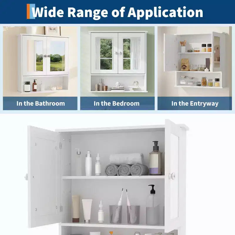 Armoire à pharmacie miroir de 22,2 pouces pour salle de bain, armoire de rangement murale au-dessus des toilettes avec étagère réglable, armoire en MDF étanche pour salle de bain