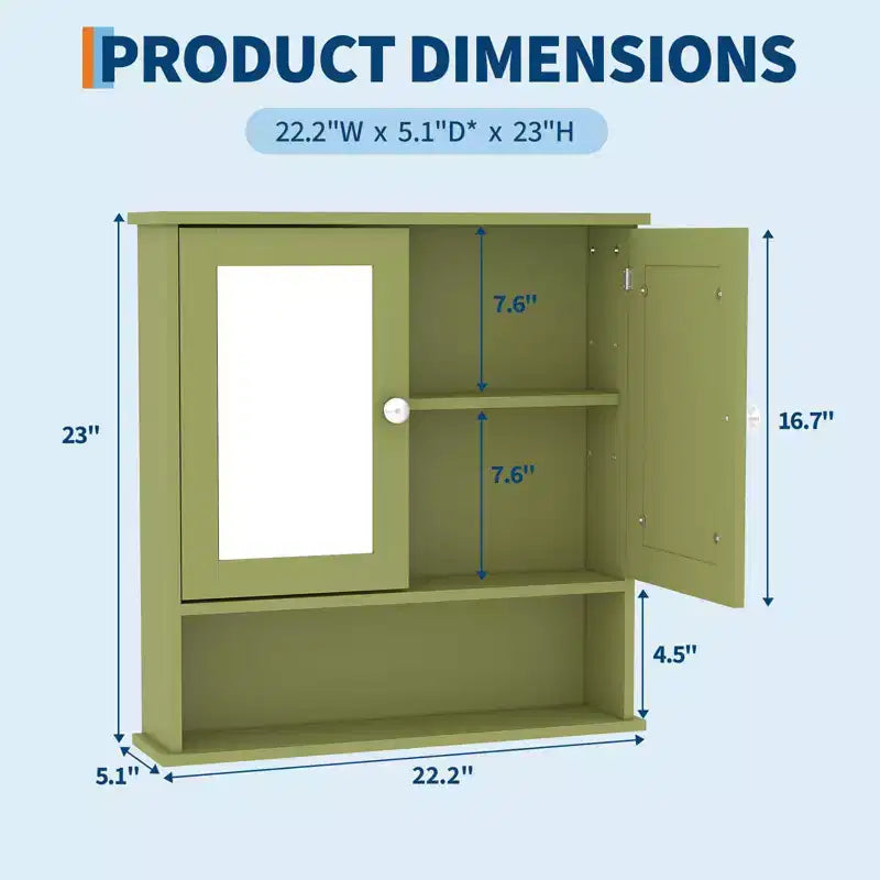 Armoire à pharmacie miroir de 22,2 pouces pour salle de bain, armoire de rangement murale au-dessus des toilettes avec étagère réglable, armoire en MDF étanche pour salle de bain