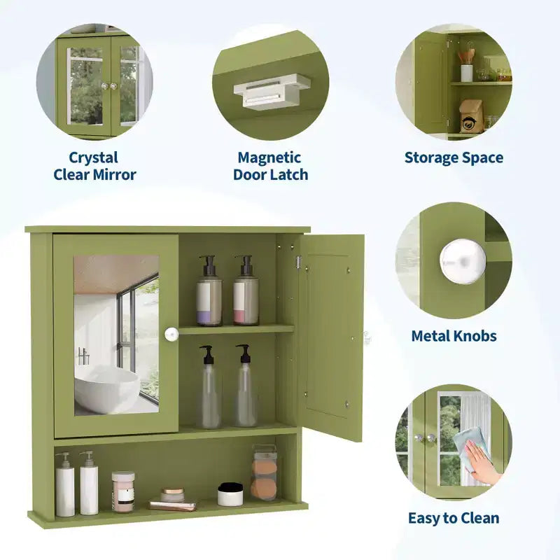 Armoire à pharmacie miroir de 22,2 pouces pour salle de bain, armoire de rangement murale au-dessus des toilettes avec étagère réglable, armoire en MDF étanche pour salle de bain