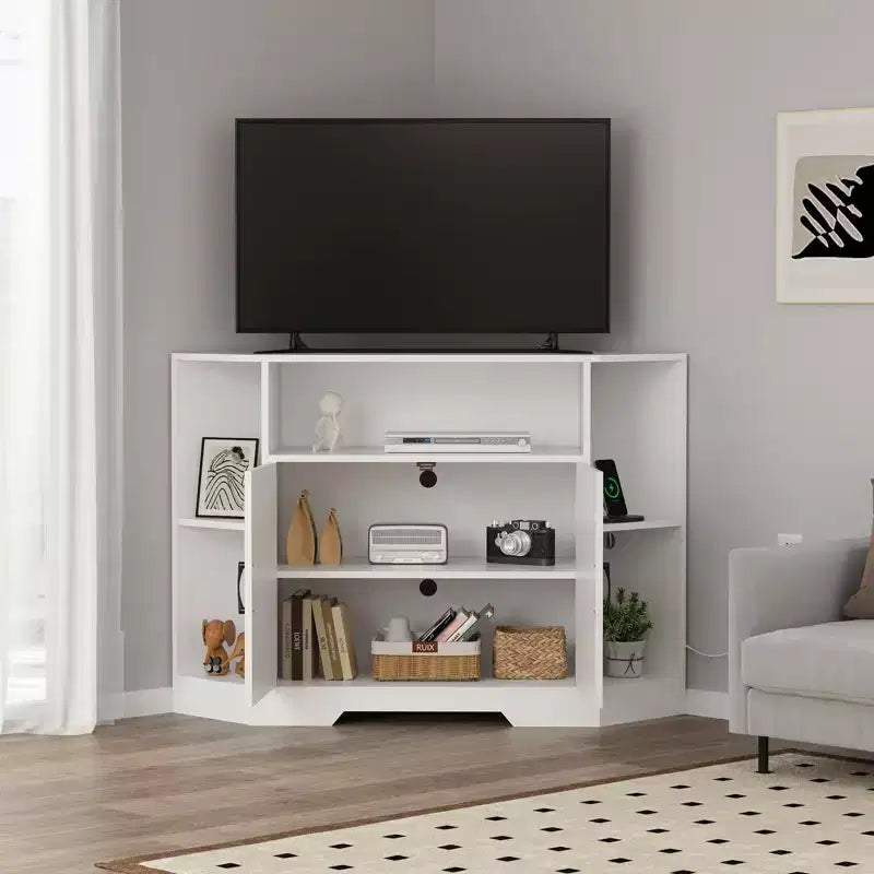Meuble TV de ferme avec portes coulissantes, étagères ouvertes et placards de rangement