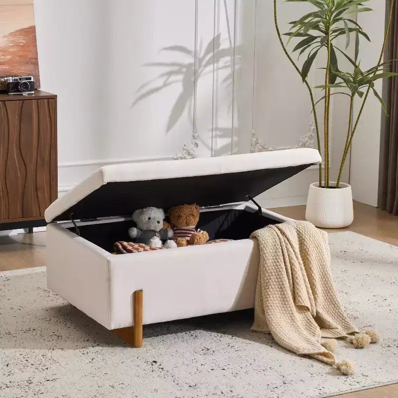 Banc de rangement ottoman rembourré moderne avec couvercle à charnière