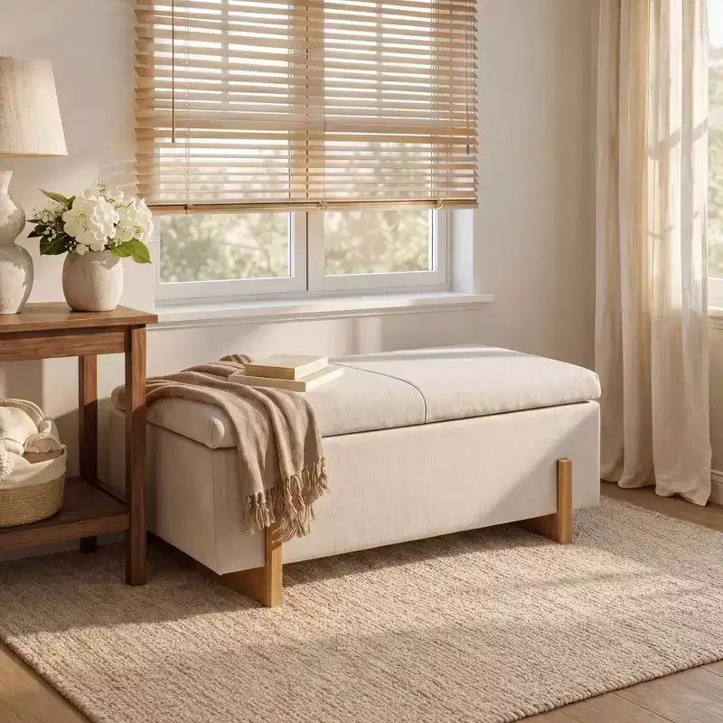 Banc de rangement ottoman rembourré moderne avec couvercle à charnière