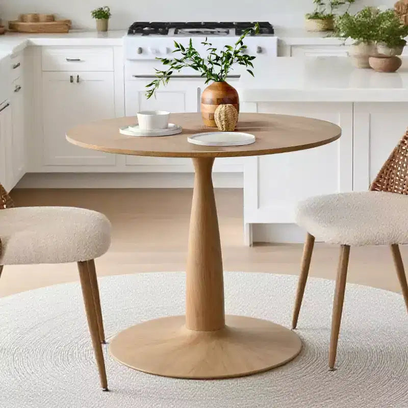 Modern Round Pedestal Dining Table with Wood Grain Finish, Small Kitchen Table Coffee Table for Apartment, Dining Room & Living Space-Panipeachy