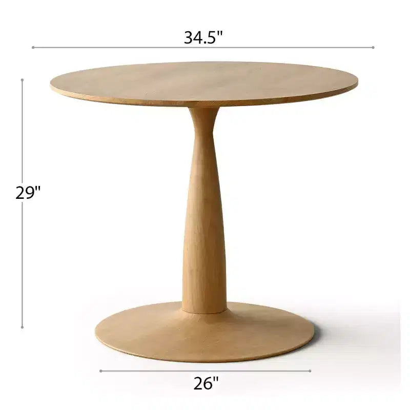 Table de salle à manger moderne ronde à pied central avec finition grain de bois