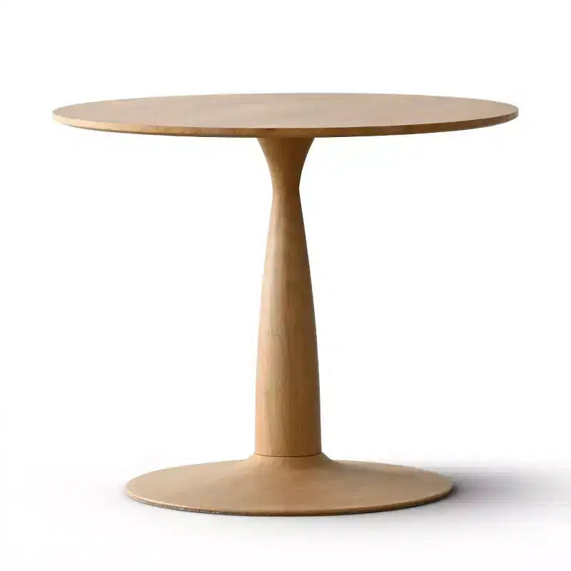 Table de salle à manger moderne ronde à pied central avec finition grain de bois